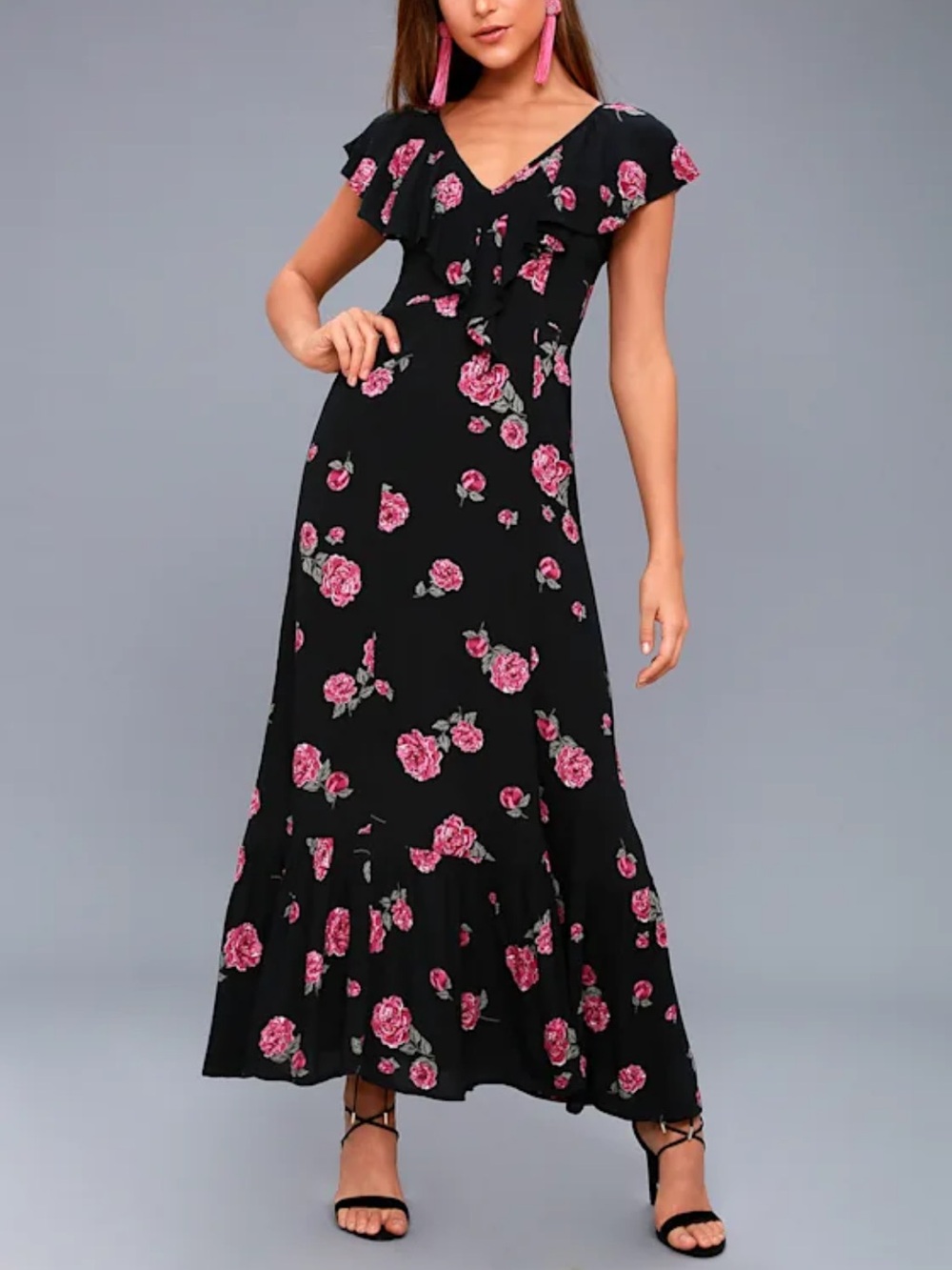 Billabong Southern Border Black Floral Print Maxi Dress